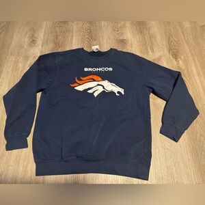 Majestic Denver Broncos NFL Football Men L Blue Pullover Crew Neck Sweatshirt